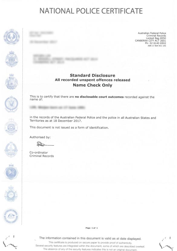 Translate Australia Police Check
