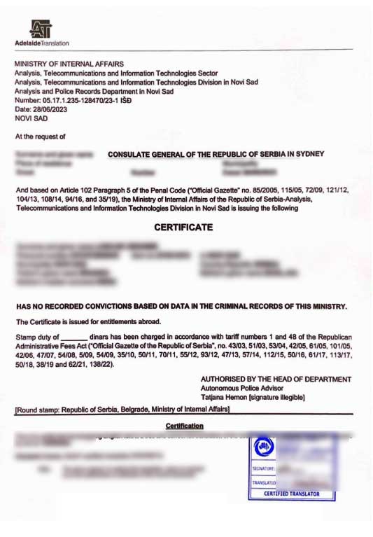 Translate No-criminal record certificate